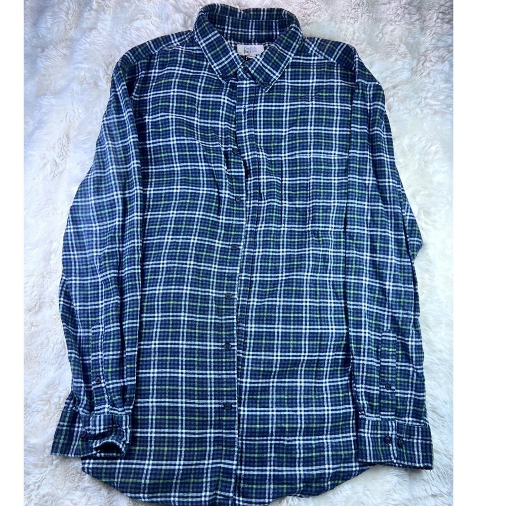 Croft & Barrow Men XL Navy Green Plaid Flannel Button Down Shirt Long Sleeve A14